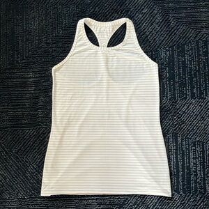 Athleta Razorback White and Gray Stripe Sleeveless Tee